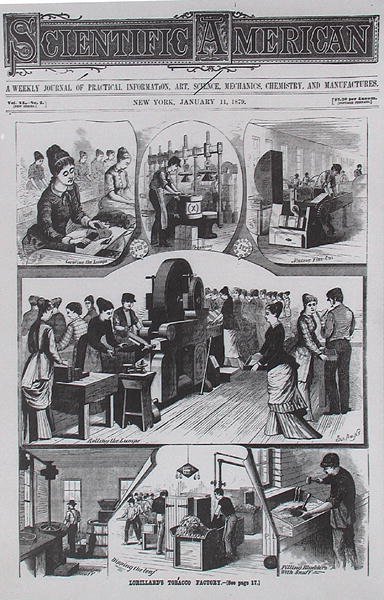 Lorillards Tobacco factory, from Scientific American, 11th January 1879 by American School